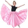 Baisdan Gonna per Danza del Ventre per Ragazze, Gonna Lunga in Raso Cerchio Completo per Danza del Ventre, Costume da Ballo Flamenco,Rosa 5-7 Anni