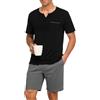 Terecey Set Pigiama Uomo Estate Top a Maniche Corte e Scollo a V T-Shirt e Pantalone da Pigiama con Cintura Elastica Comodo Set Pigiama Uomo Corto, Nero L