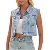 CIMUK Giacca in Denim da Donna con Bottoni Giacca in Jeans Lavata con Strass e Senza Maniche