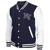 LP-FACON Ny Bomber Jacket - Felpa in pile stile college/baseball varsity high school Letterman, Blu navy e bianco., M