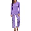 Demegimi Pigiama Donna Invernale Lunghi Collo Rotondo Top Manica Lunghe con Stampe e Pantaloni Lunghi in Casa