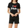 In One Clothing Pigiama corto da bambina - morbido jersey in 100% cotone - con motivo cavalli, Nero - I Love Horses, 176