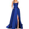 Generico Vestito Lungo Donna Elegante Abiti da Donna Lungo Senza Maniche Schiena Scoperta in Raso Tinta Unita Abito Spaghetti Straps Linea A Vita Alta con Tasche Spacco Frontale Sexy Vestito da Festa