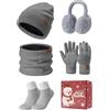 PASUDA Donna Inverno Cappello Sciarpa e Touchscreen Guanti Set Caldo Scaldacollo Foderato Pile Berretto Sciarpa a Maglia Scaldaorecchie in Peluche Calze 5 Pezzi per Sport all'aperto (Grigio, One Size)