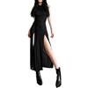 AYAZER 2023 Retro Dark Gothic Desert Walker Abiti con Cappuccio Y2k Punk Grunge Scava Fuori Il Vestito Midi da Donna Sexy Split Side Solid Streetwear-Black-M