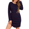 Lovasy Camicia da Notte Donna in Cotone Invernale Scollo Rotondo con Maniche Lunghe Vestito Pigiama Lungo Bottoni Davanti Morbida e Confortevole Sottoveste con Tasche B Blu Navy/Rosso S
