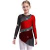 inhzoy Abito da Pattinaggio Artistico Bambina Manica Lunga Vestito da Balletto Ballo Lirico Contemporaneo Body Danza Classica Ballerina Costume Danza Samba Rumba Salsa Rosso 7-8 Anni