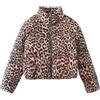 Generic Giacca imbottita corta con stampa leopardata da donna, invernale, calda, con collo, cerniera, corta, cappotto, capispalla Piumini Donna Primaverili Piumino Donna Invernale