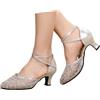 Generico Scarpe da Ballo Donna Eleganti 35-43 EU in Pelle con Tacco 5.5cm, Punta Chiuse e Cinturino Alla Caviglia Sandali Estive Comode con Suola Gomma per Latino Americano, Cerimonie, Feste,Argento,38