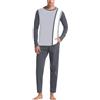 Duohropke Pigiama lungo da uomo, in cotone, a maniche lunghe, con tasca, set da 2 pezzi, pigiameria da uomo, pigiama lungo in cotone, pigiama a maniche lunghe, con tasca, grigio., L