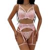 EVELIFE Set di biancheria intima da donna con reggicalze, lingerie sexy in pizzo, 4 pezzi, vita alta, reggicalze, senza calze, Colore: rosa., 42