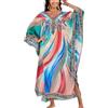 YouKD Pirnt floreale lungo caftano maxi abito da donna taglie forti bikini spiaggia copricostume, D Colore 3, Etichettalia unica