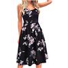 Yageshark Abito da donna a maniche lunghe, girocollo, tinta unita, lunghezza al ginocchio, per il tempo libero, swing, a vita alta, linea ad A, con bottoni,