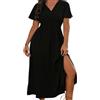 Generic Abito lungo da donna con maniche svasate, elastico in vita, dimagrante, con glitter, maxi abito da donna, Nero , S