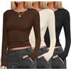 Ekouaer Donna Maglie Termica 3pcs Maniche Lunghe Camicie Termiche Elasticizzato Aderente Tee, Nero + Beige + Marrone, XL