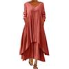 BOTCAM Abito estivo da donna, in cotone, a maniche lunghe, a maniche corte, maxi abito in lino con tasche, con scollo a V, pieghevole, a strati, stile boho, casual, casual, casual, stile retrò, caftano,