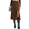Yewanka Gonna longuette da donna in raso con spacco laterale a una linea elastica a vita alta con stampa leopardata ghepardo gonne lunghe in seta per le donne, Marrone cioccolato, XL