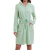 Mnamo Elegante accappatoio da donna con cappuccio e cerniera in spugna corto e leggero, verde menta, XL