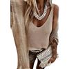 nicticsi Canotta Donna Estiva Elegante Traforata Maglia Senza Maniche Curvy Tank Top A Coste in Maglina Canottiera Bretella Larga Camisole Sottogiacca Maglietta Casacca Cachi M