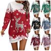 Generico Abito Donna Natalizio Invernale Vestito Natale Donna Elegante Abito Manica Lunga Stampa Natalizia, S-3XL