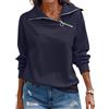 Cuptacc Maglia Termica Donna Mezza Zip Scollo a V Felpe Senza Cappuccio Maniche Lunghe Casual Classico Sweatshirt Blu Navy, Medium M 38-40
