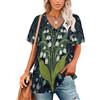 KETAFOUND Magliette Donna Estive Art Nouveau T-Shirt Manica Corta Mughetto Top Scollo a V Maglietta Casual Camicia Basic Traspirante Tunic, Blu Scuro