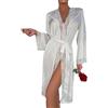 SMTSEC Kimono da Donna in Raso Setoso Vestaglia Floreale in Pizzo Vestaglie da Sposa Camicia da Notte Sexy con Scollo A V Accappatoio Estivo per la Festa Della Camicia da Notte di Nozze Bianco,S