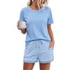 Litherday Pigiama Donna Estivo Cotone Girocollo Shorts Azzurro XL