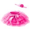 Beganly Gonna per Bambina con Volant di Tulle Morbido e Soffice con Copertura per Pannolini Set da Principessa per Feste con Fascia Floreale, rosso rose, 12-24 Mesi