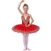 IMEKIS Vestito da Balletto per Ragazze di Fiori Body da Danza Ginnastica Ricamato Senza Maniche con Gonna Tutu Costume da Ballo Principessa da Fata Ballerina Rosso 5-6 Anni