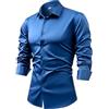 XYERDLYN Camicia Da Uomo A Maniche Lunghe In Raso Di Seta con Gemelli, Camicie Eleganti, Casual, Lucide, con Bottoni, Di Lusso, per Feste, Balli Di Fine Anno, Da Matrimonio, Da Lavoro, Non Stirabile, Blu Scu