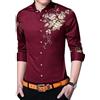 ZH8FCHAN Camicie Uomo,Camicia A Maniche Lunghe con Colletto alla Coreana con Bottoni A Fiori Ricamati per Matrimoni Party Regular Fit