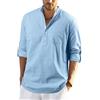 Enlision Estivi da Uomo Camicia in Cotone Lino a Manica Lunga con Bottoni Spiaggia Regular Fit Uomo Blu Colore Puro Classico Lavoro Shirts S