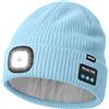ATNKE LED Bluetooth Cappello con Luce,USB Ricaricabile 4 LED Senza Fili Musicale Altoparlante Corsa Cappello Invernale Calda Maglia Berretto con Pile Foderato Regali per Uomo e Donna/Light Blue