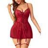 RSLOVE Lingerie sexy da donna, camicia in pizzo Babydoll con giarrettiere