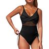 Generico Costume da Mare Donna Costumi Interi con Ferretto Trendy Swimsuit for Women Deep V Neck Sexy Mesh Patchwork Monokini Comfy Breathable Bathing Suits (Black, XXL)