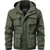 Generisch Giacca invernale da uomo uomo giacca da lavoro manica staccabile capispalla con tasche rimovibili giacca multifunzione outdoor, verde militare, XL