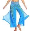 Nuofengkudu Donna Hippie Lunghi Pantaloni con Spacco Gamba Larga Leggero Yoga Pantalone Traspirante Eleganti Pilates Pants Holiday Spiaggia Estivo(Blu Pavone,S/M)