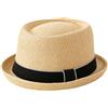 HEYANN Pork Pie, cappello di paglia da uomo Pork Pie Fedora, 58 cm, cappello estivo per uomini e donne, Bowler Flat Top parasole classico, Beige-02, Taglia unica
