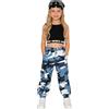 LOLANTA 2 Pezzi Ragazze Hip Hop Street Dance Solo Set, Crop Tank Top + Pantaloni Jogger mimetici, Blu, 10-11 anni, 150