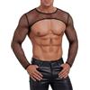 FEOYA Maglia a Rete da Uomo, a Maniche Lunghe, Senza Pancia, in Rete Trasparente, Sexy, a Rete da Pesce, a Maniche Corte per Feste e Clubwear Nero S