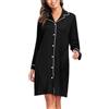 Vlazom Camicia da Notte Donna Invernale a Maniche Lunghe Aperta Davanti con Bottoni Scollo a V，Nero，S
