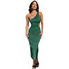 QKEPCY Vestito Lungo Donna Elegante Ragazza Vestito da Cocktail Senza Monospalla Donna Abito da Sera Donna Senza Manica Vestito Elegante Donna Sexy Abito da Festa Cerimonia Matrimonio (Verde S)