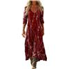 Mfhmom Vestito Donna Estivo Lungo Casual Elegante Abito Boho Chic Manica a Tre Quarti Scollo a V Vintage per Mare Vacanza Serata Invitata Matrimonio Svasato Traspirante Comodo