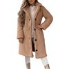Generisch Cappotto lungo da donna in pile Teddy con colletto a risvolto, elegante cappotto di peluche con abbottonatura, morbido e caldo cappotto invernale, M