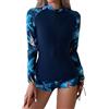 Owntop Costume da bagno da donna, 2 pezzi, a maniche lunghe, con protezione UV UPF 50+, con cerniera, costume da bagno floreale con slip a vita alta, per nuoto e surf, Da donna, blu, XL
