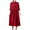 Suncadmious Vestiti da Donna in Velluto a Coste Tinta Unita Larghi Primaverili Autunnali e Invernali con Bottoni Camicia Lunga Gonna a Pieghe a Trapezio Maniche Lunghe Bavero Midi (Rosso,M)
