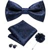 RBOCOTT Set di spille da uomo con papillon pre-annodato e fazzoletto quadrato da taschino con gemelli, 4 pezzi, Blu navy., Taglia unica