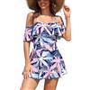 SHEKINI One Piece Swimsuit for Women V Neck Swimwear Ruched Tummy Control Back Cross Retro Swimming Costume with Skirt
