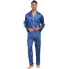 North Bund Pigiama da Uomo Raso Maniche Lunga Pantaloni Due Pezzi Camicia da Notte Caldo Lounge Set Morbido Seta Sleepwear Aperto Davanti Casa Loungewear con Tasche Blu Scuro XXL